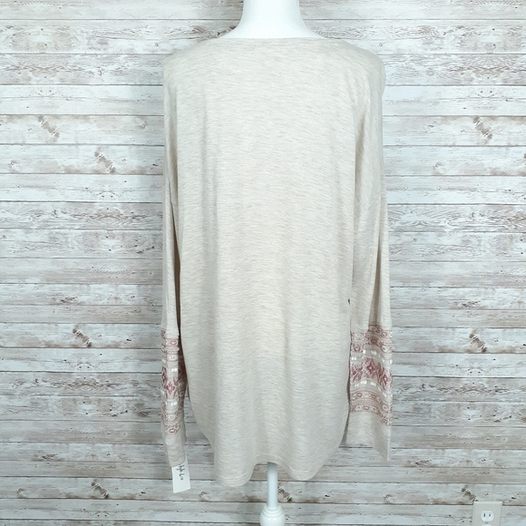 Style & Co Womens Top Size Large Long Sleeve Cream Pink Embroiderey 153 - Picture 3 of 5